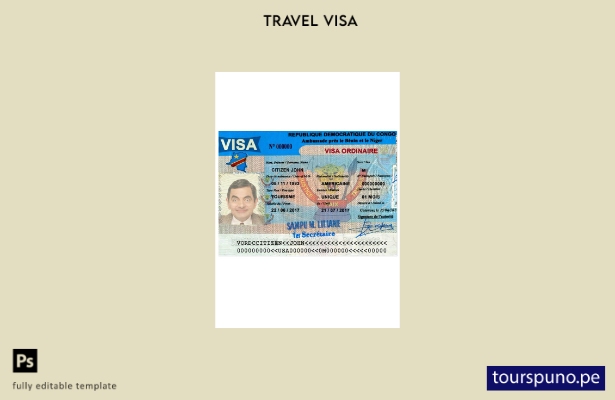 Plantilla de visa de turista para el Congo lista para imprimir